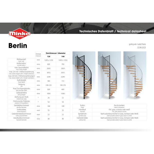 Schody kręcone, bukowe BERLIN / Czarne,  fi 140 cm
